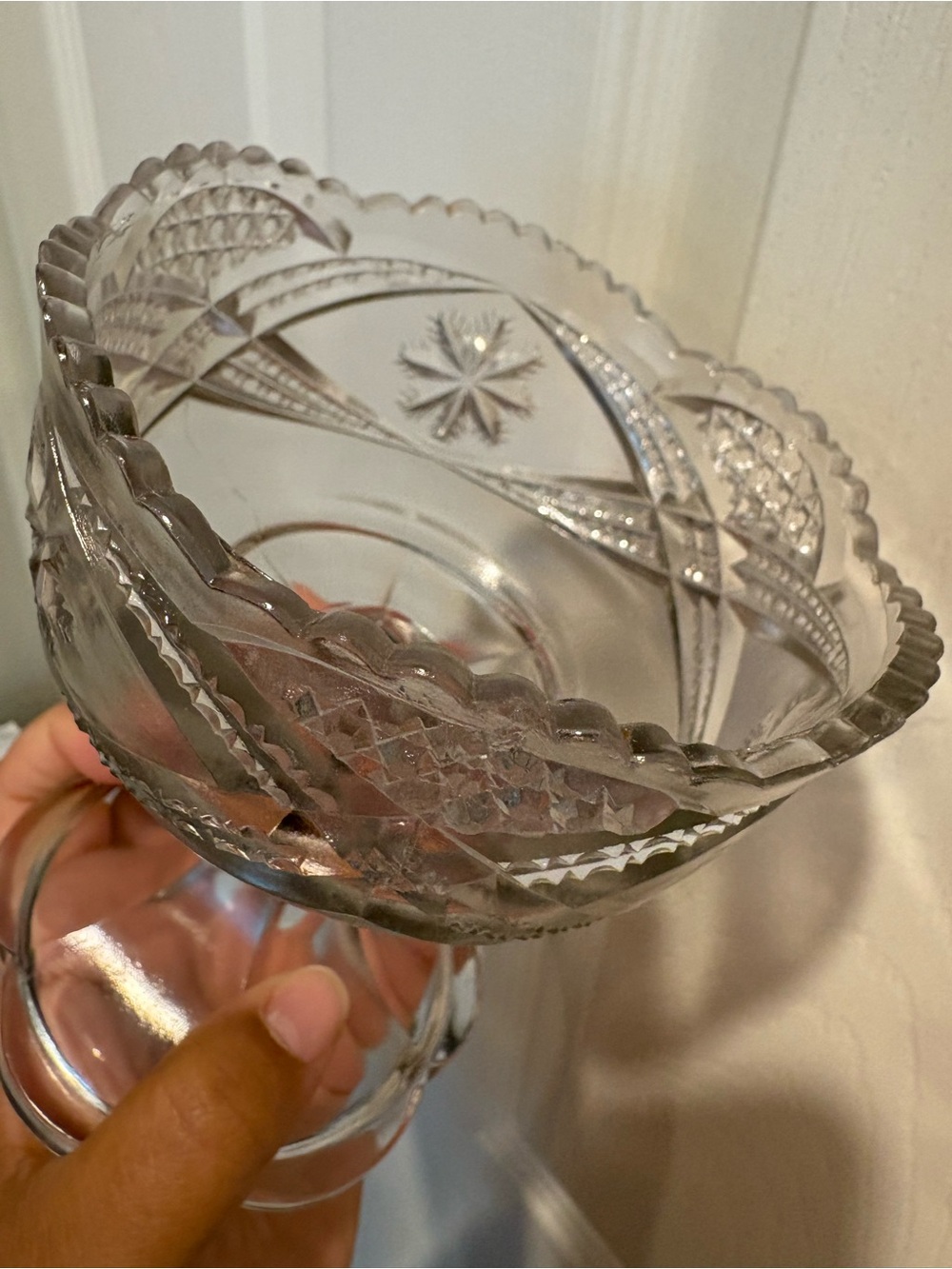 Vintage Early American Pattern Cut Glass Pedestal Compote Bowl - Picture 11 of 16